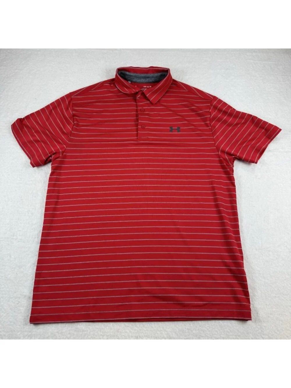 Under Armour Polo Shirt Mens Size L Red Striped Golf Playoff Stretch Performance